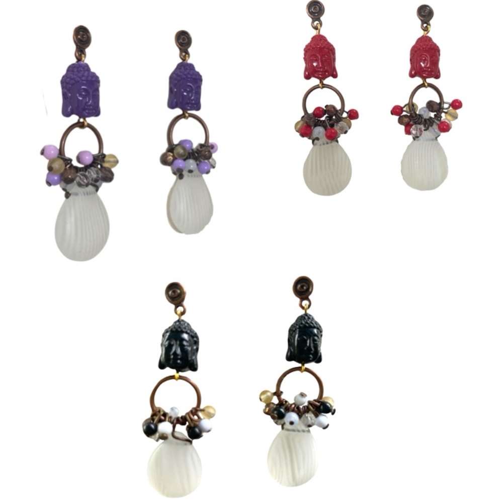 Buddha goddess delicate frosted glass bead purple white tear drop Matte delicate